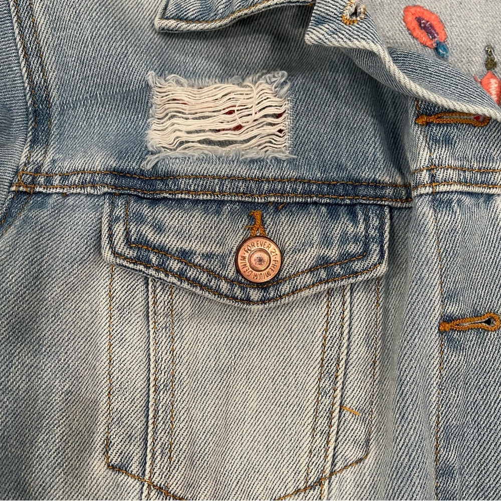 Forever 21 Embroidered Oversized Denim Jacket - Picture 9 of 16